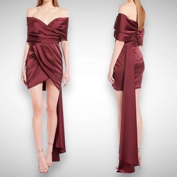 Katie May Miss Jenn Draped Strapless Statement Mini‎ Dress Size Small Bordeaux - Picture 1 of 12